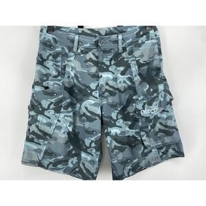 AFTCO Shorts Mens 32 Green Camo Fishing Cargo Ripstop Quick Dry Plier Pocket